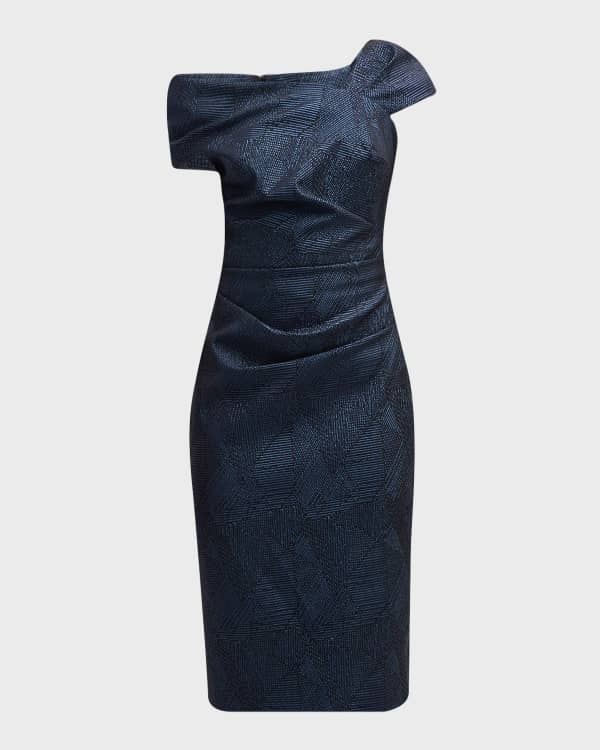 A-Line Floral Jacquard One Shoulder Floor-Length Mother of the Bride Dresses with Ruffles & Slit