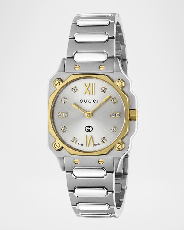 Gucci G-Frame Rectangular Mother-of-Pearl Watch w/ Mesh