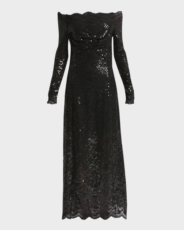 Parker Black Leandra Sequin Long Sleeve Gown Dress Neiman Marcus