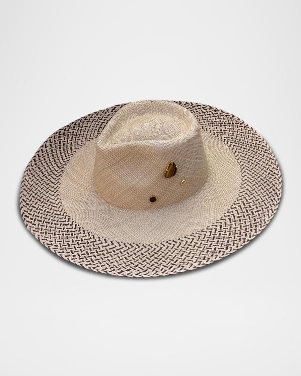Van Palma Livy Jr Straw Fedora With Paper Clip Chain | Neiman Marcus