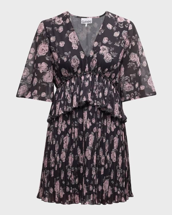 Ganni V Neck Beaded Panel Mini Dress Neiman Marcus