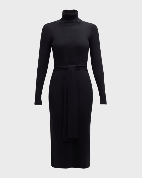 Neiman Marcus Cashmere Collection Belted Cowl Neck Cashmere Midi Dress Neiman Marcus