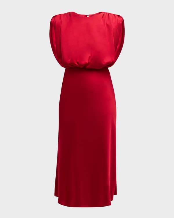 Tove Aubree Short Sleeve Ruched Silk Midi Dress Neiman Marcus