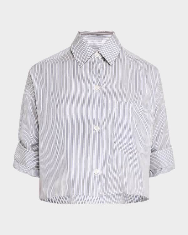 FRAME Cropped Short-Sleeve Denim Shirt | Neiman Marcus