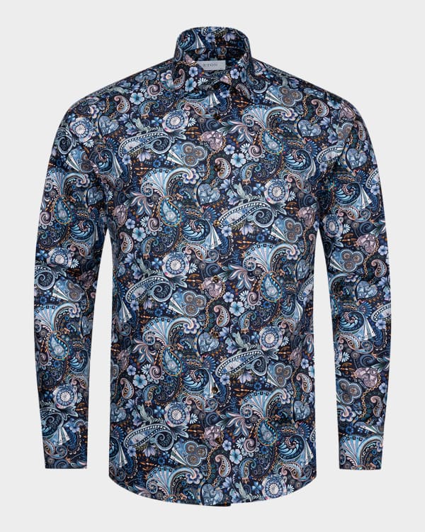 Ferlucci Slim Fit Heren Overhemd met Allover Bloemen Dessin