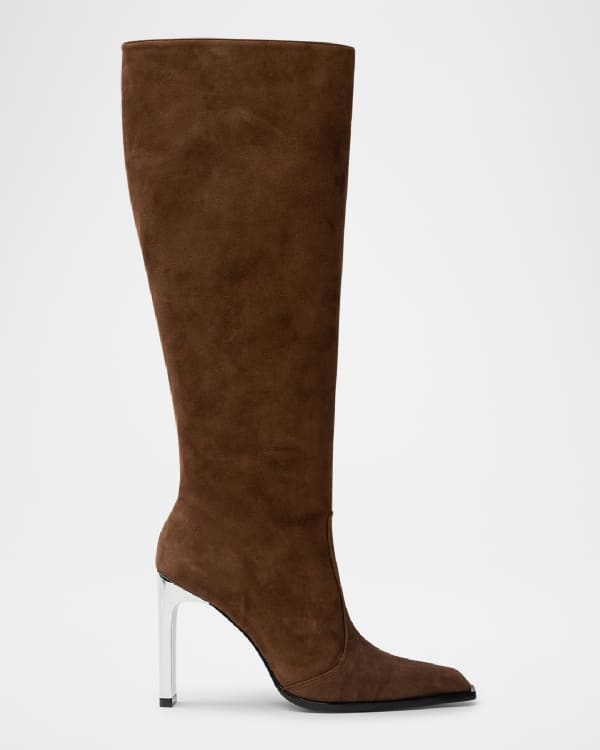 Black Suede Studio Amy Stretch Leather Thigh High Boots Neiman Marcus