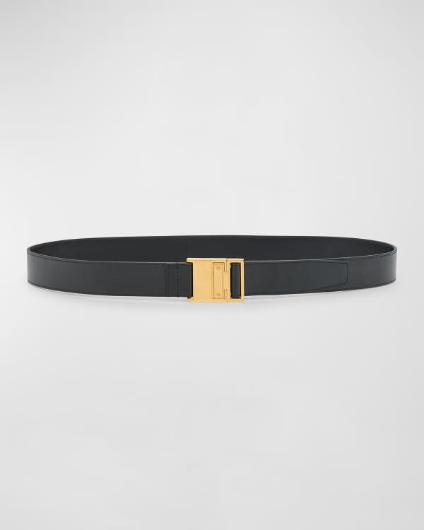 Saint Laurent Smooth Leather Belt With Oval Buckle | Neiman