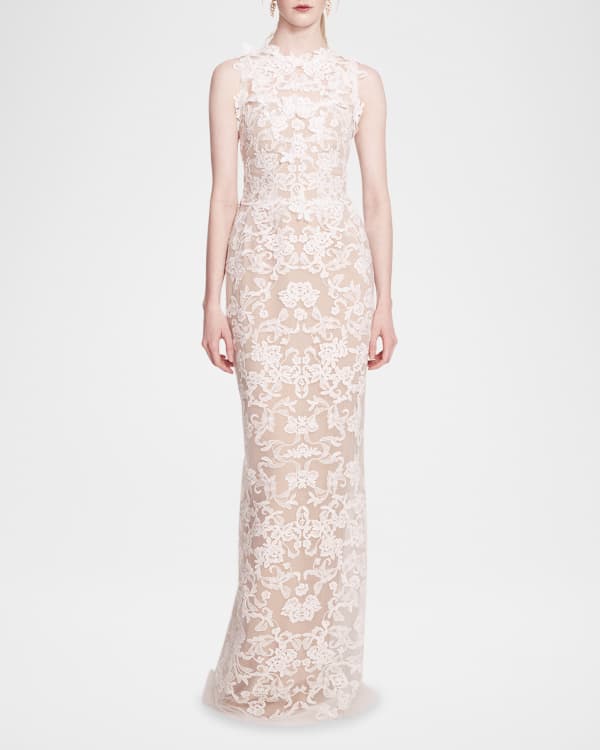 Marchesa notte v neck embroidered gown online