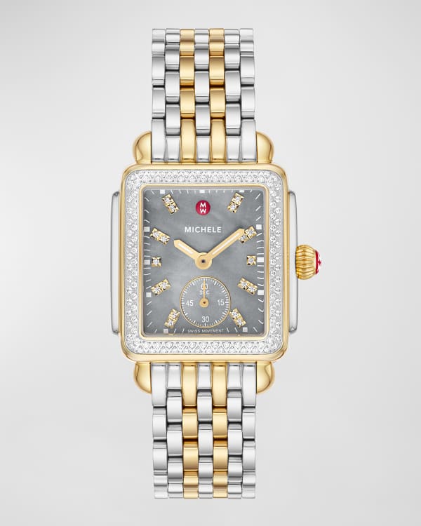 MICHELE Deco Soire Two Tone 18K Gold Plated Diamond Watch Neiman Marcus