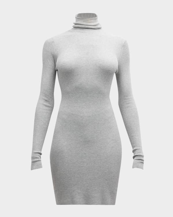 Taupe Ribbed Knit Wool Blend Short Sweater Dress
