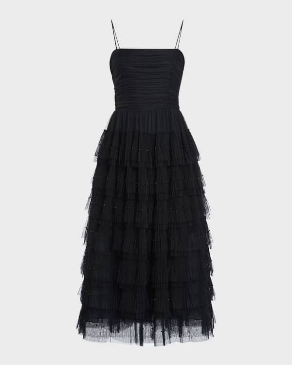 Cinq a Sept Jordyn Patchwork Denim Tiered Ruffle Bustier Midi Dress |  Neiman Marcus