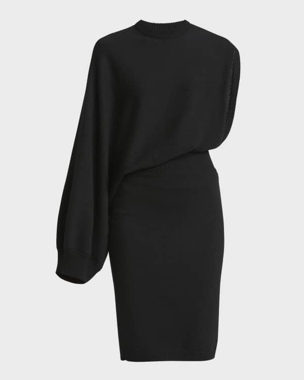 Dolce & Gabbana Black Wool Cutout Asymmetric Long Sleeve Top