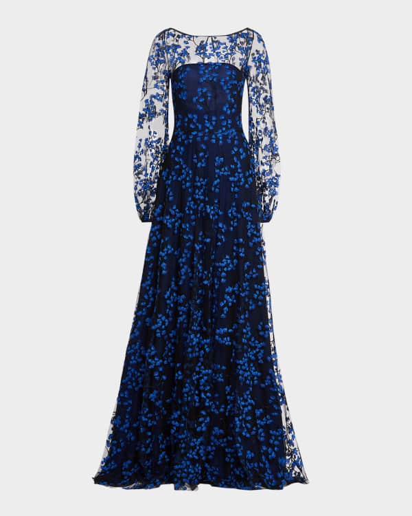 Naeem Khan Beaded Long Sleeve Illusion Gown Neiman Marcus