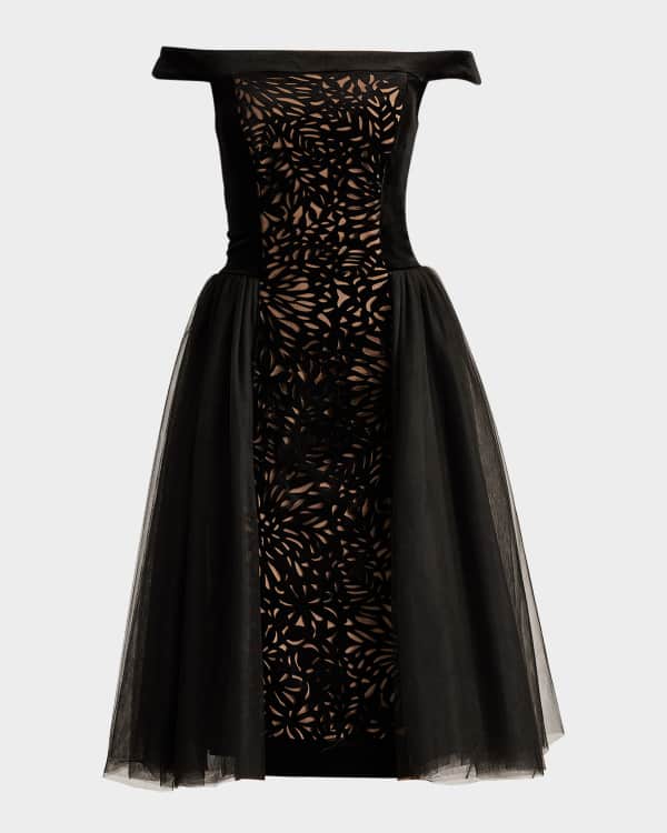 Tadashi Shoji Embroidered Cap Sleeve Midi Dress Neiman Marcus