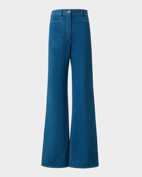Marni Wave-Print Flare Ankle Denim Pants | Neiman Marcus