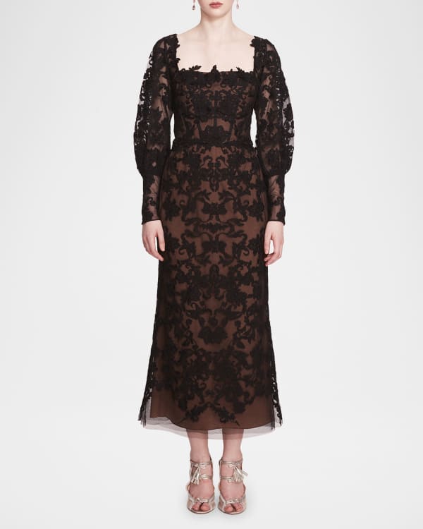Milly Long Sleeve Pointelle Lace Mermaid Midi Dress Neiman Marcus