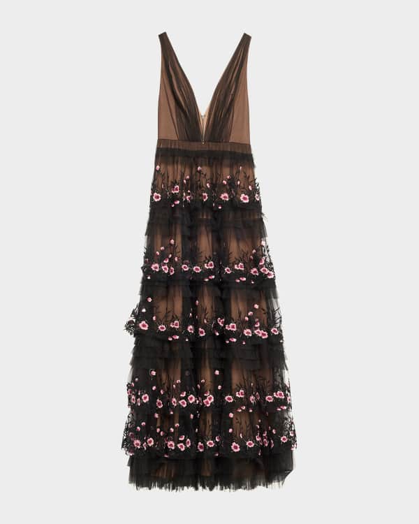 Marchesa notte v neck embroidered gown store