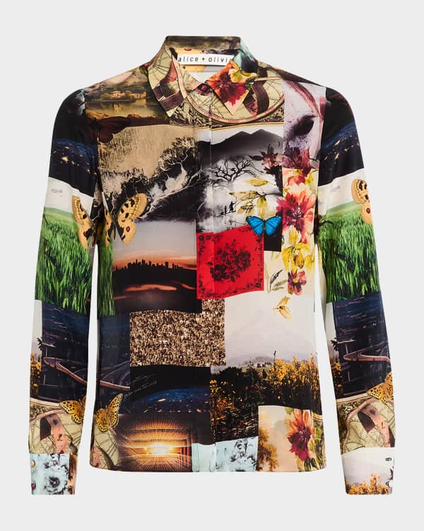 Alice + Olivia Whispering Waves Willa Placket Top | Neiman Marcus