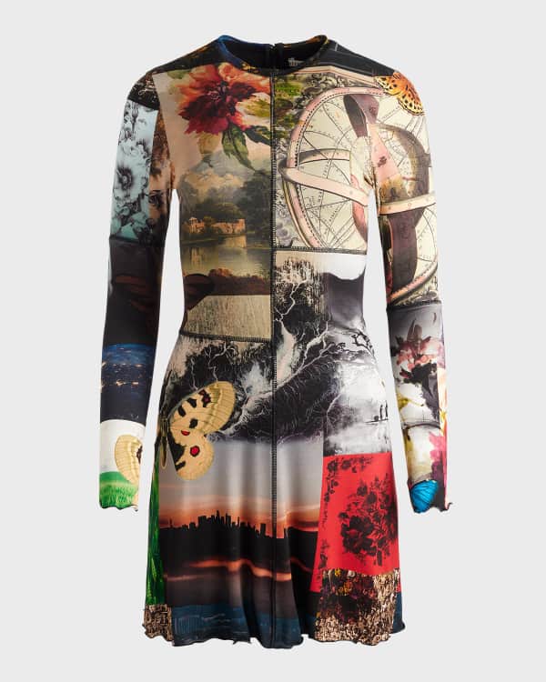 Alice + Olivia Trevor Mixed Media Mini Dress | Neiman Marcus