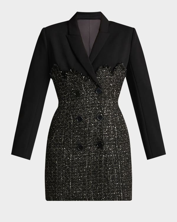amelia v-neck ruched Blazer Mini Dress in black main image 0
