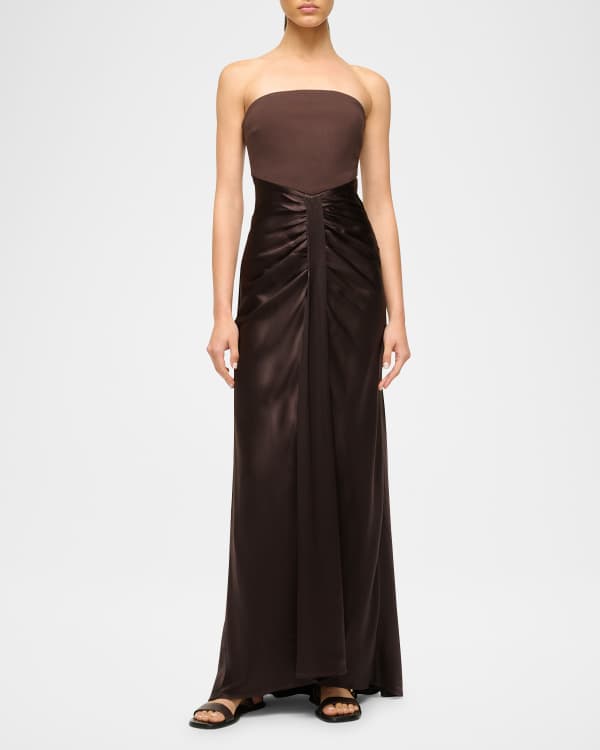 Carmen Marc Valvo Infusion Off the Shoulder Column Gown with Sequined Ruffle Neiman Marcus