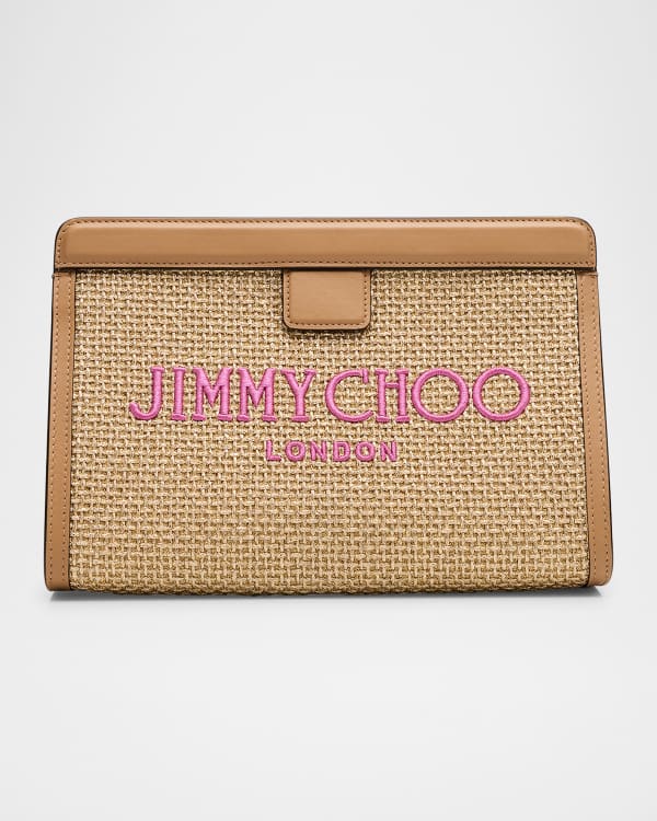 Large YSL Envelope Pouch Clutch Bag in Raffia & Leather