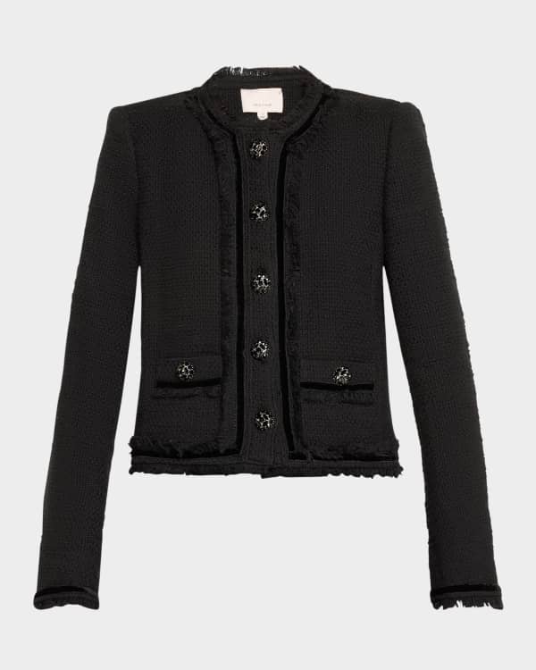 ジャケット ETMON CutOff Button Tweed Jacket, Black Short tweed jacket Black / Gray For Women | Maje