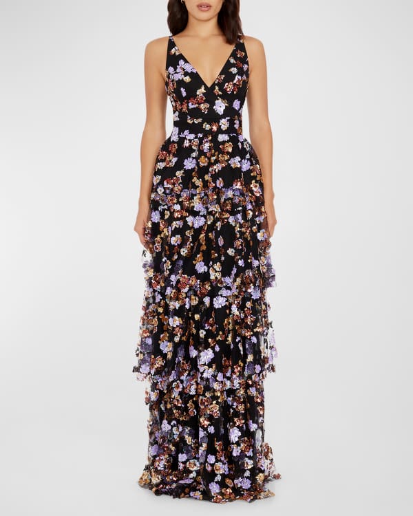 Parker Black Leandra Sequin Long Sleeve Gown Dress Neiman Marcus