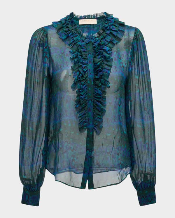 3.1 Phillip Lim Sheer Long Sleeve Smocked Top Neiman Marcus