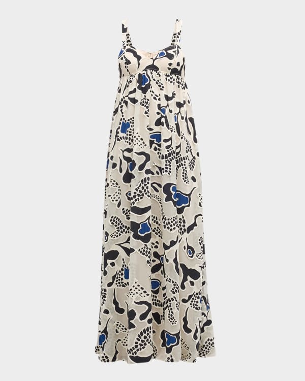 Alice + Olivia Dita Smocked-Neck Godet Burnout Maxi Dress