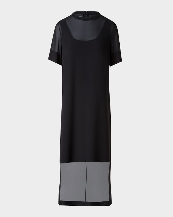 Khaite Callas Draped Short-Sleeve Midi Dress | Neiman Marcus