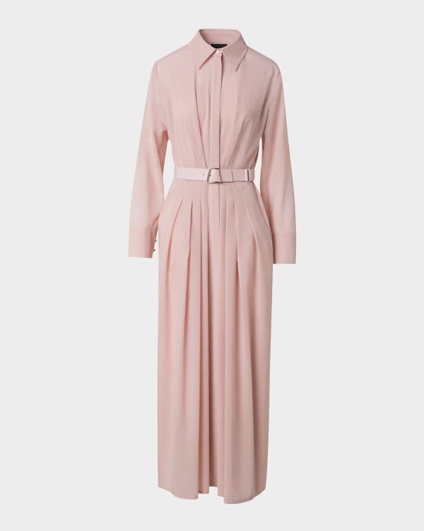 Akris Long-Sleeve Pleated Cotton Poplin Shirtdress With Belt Akris Long-Sleeve Pleated Cotton Poplin Shirtdress With Belt