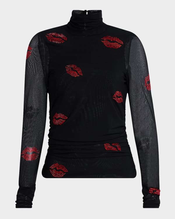 めめっち POPPYSEE-THROUGHTOPS(ROUND NECK) Falling Poppies Shirred Mesh Turtleneck – Cinq à Sept