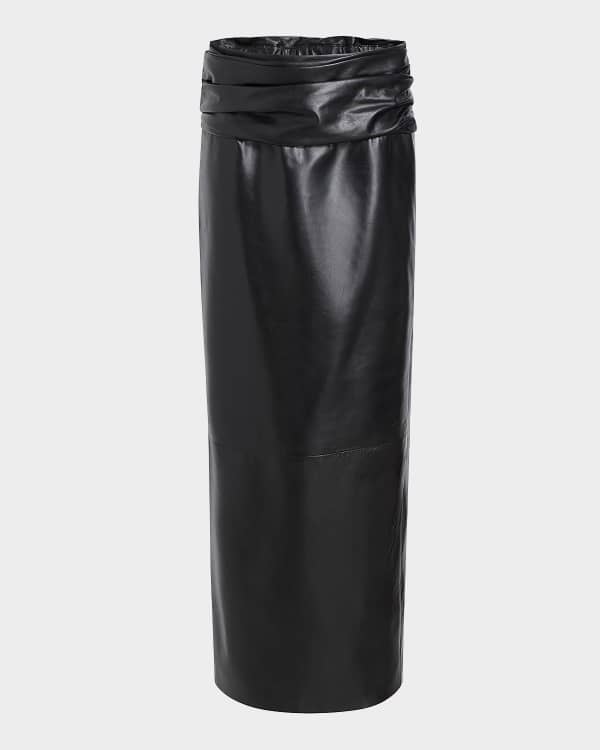 TOM FORD Thigh-Slit Leather Pull-On Midi Skirt | Neiman Marcus