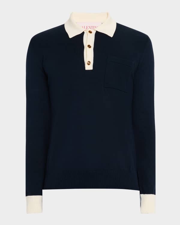 ヴァレンティノ Valentino Polo Valentino Garavani Men's VLogo Chain Bicolor Polo Shirt