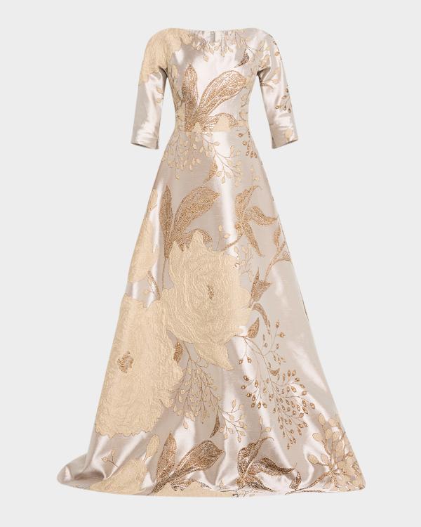 Rickie Freeman for Teri Jon One-Shoulder Metallic Jacquard A-Line Gown ...