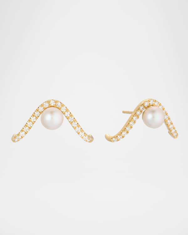 MIZUKI☆18K Yellow Gold Pearl And Diamond Stud Earrings Mizuki 14ct Gold Medium Pearl and Diamond Stud Earrings