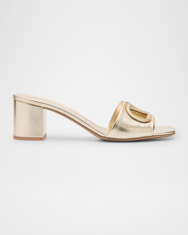 Valentino Garavani VLogo Metallic Medallion Slide Sandals  Valentino White Slide Sandals with Gold Logo Medallion main image 2