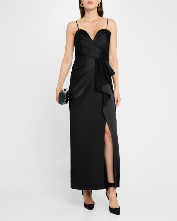 Carmen Marc Valvo Infusion Off the Shoulder Column Gown with Sequined Ruffle Neiman Marcus
