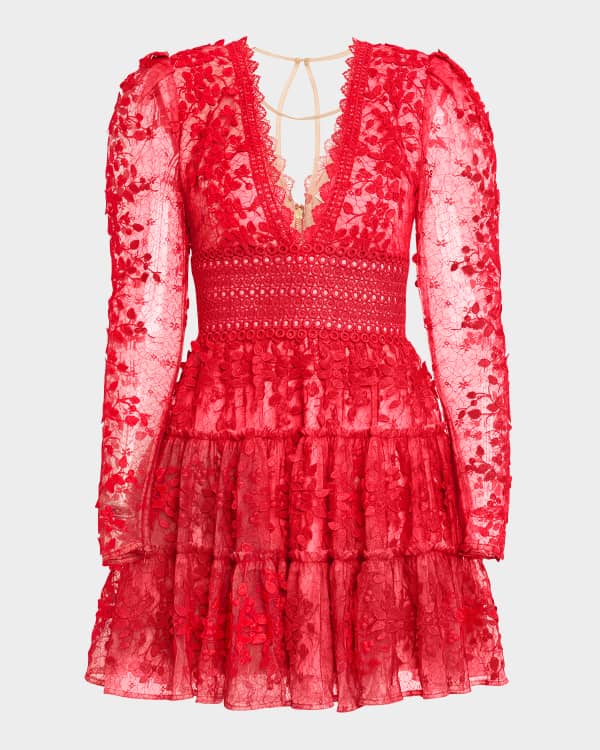 Bronx and Banco Masey Applique and Floral Lace Mini Dress Neiman Marcus
