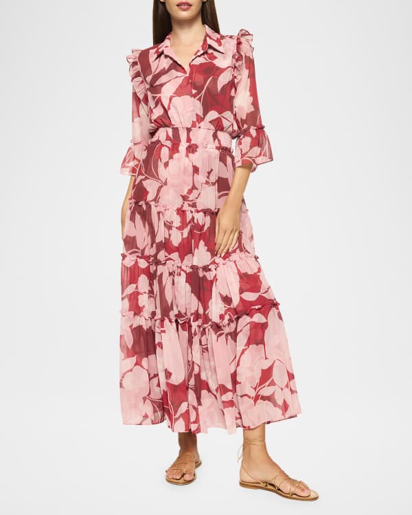MISA Los Angeles Hermosa Button Front Ruffle Tiered Maxi Dress Neiman Marcus
