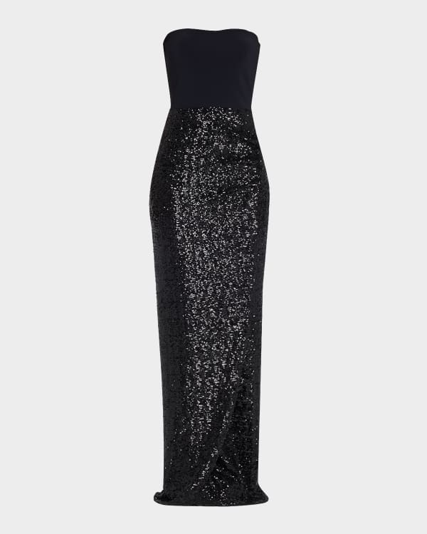 La Femme Sequined Metallic Illusion 3 4 Sleeve Gown Neiman Marcus
