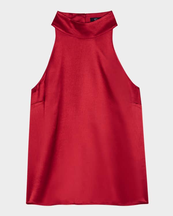 Solid V Neck Satin High Low Hem Blouse main image 1