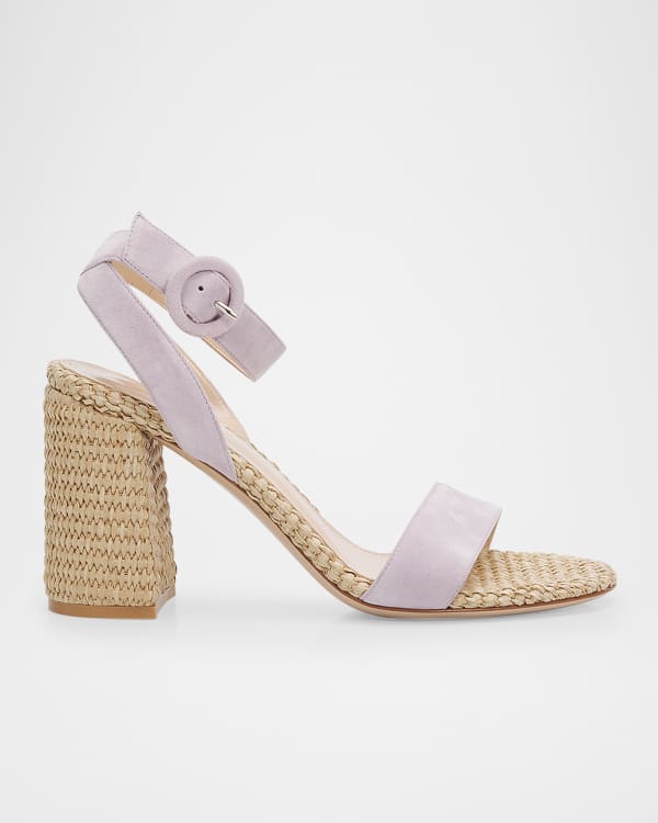 Aquazzura Sunseeker Wicker and Leather Block-Heel Sandals | Neiman