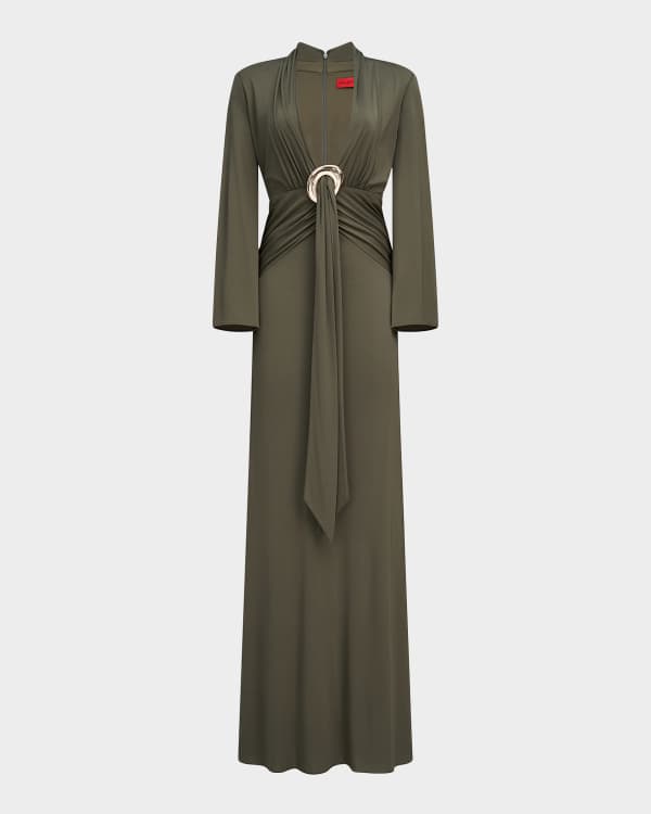 Halston Marisol Pleated A-Line Halter Gown | Neiman Marcus