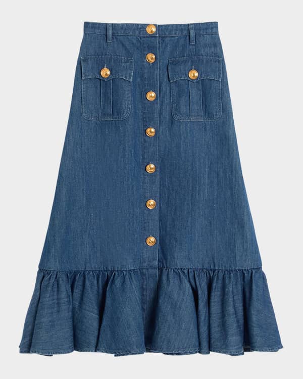 最も完璧な Valentino Garavani Neiman | Skirt Midi Denim Pleated V-Logo スカート