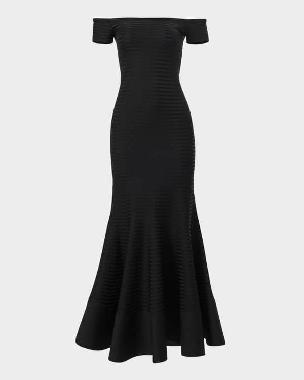 Carolina Herrera Long-Sleeve Off-The-Shoulder Velvet Midi Dress ...