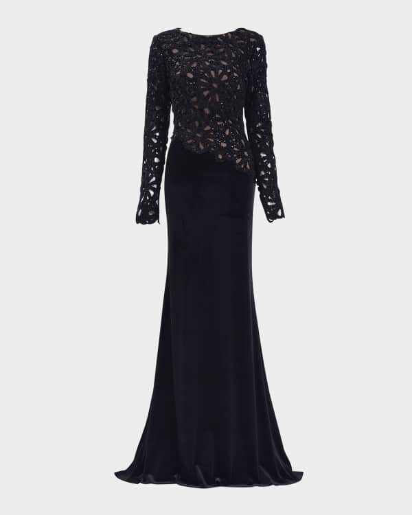 Tadashi Shoji Two-Tone A-Line Lace Crepe Gown | Neiman Marcus
