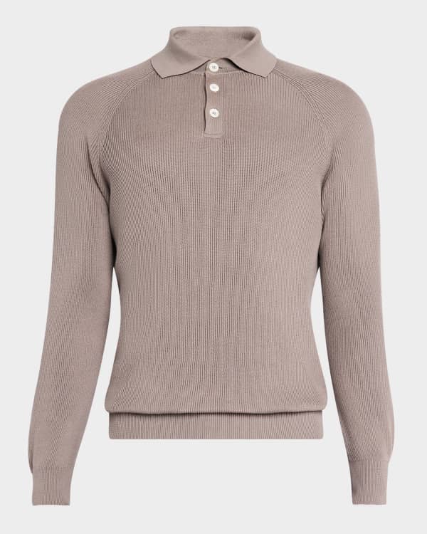 ブルネロクチネリ　リネンポロ　S Brunello Cucinelli Men's Linen-Cotton Rib Knit Polo Sweater