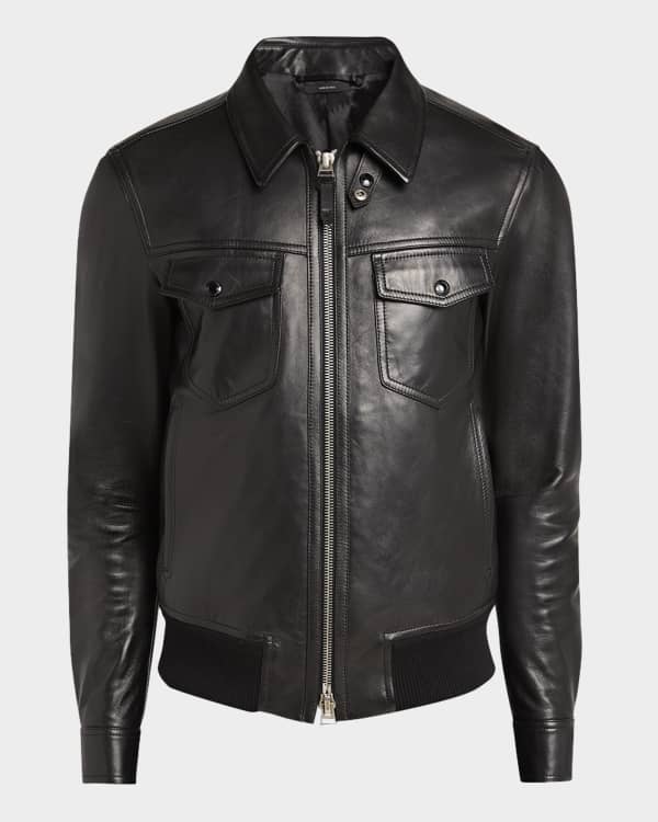 Jil Sander Men's Leather Bomber Jacket | Neiman Marcus